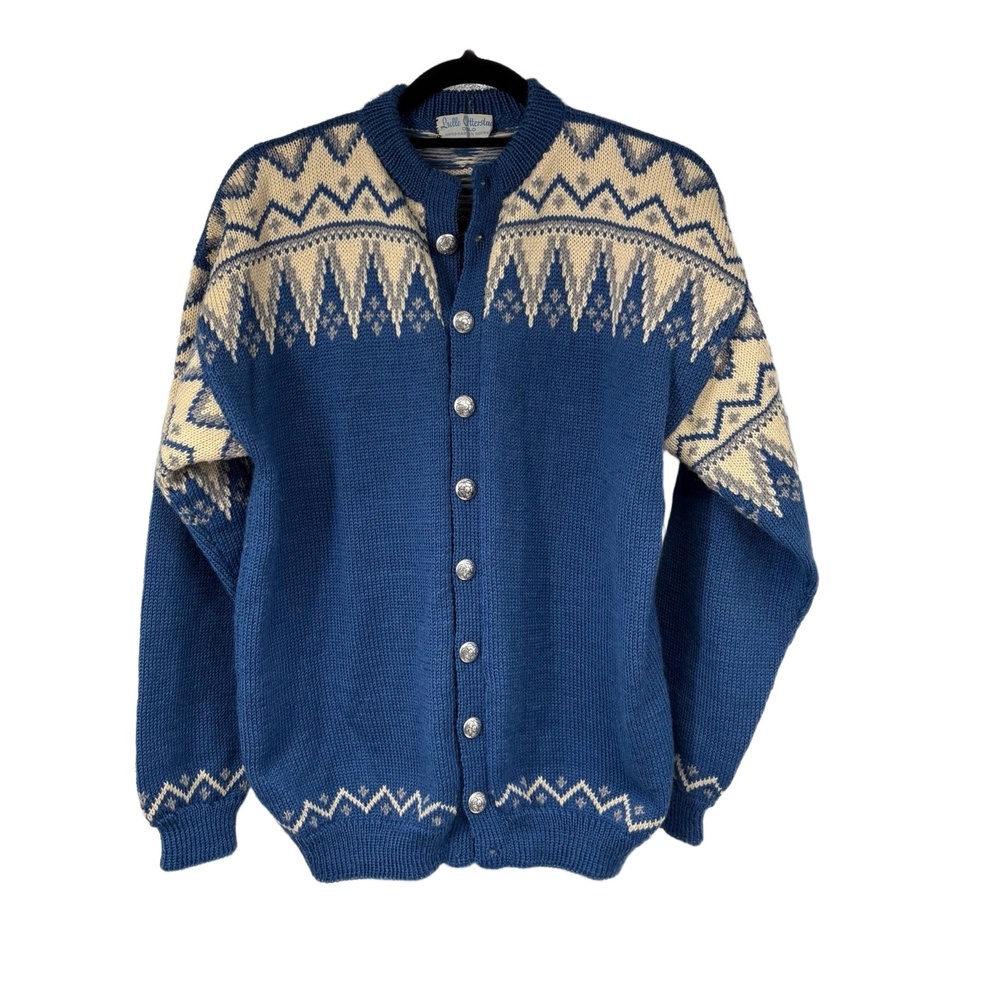 Norway Vtg 60’s Fair Isle Cardigan Patterned Crew‎ Neck Button Up Nordic Classic